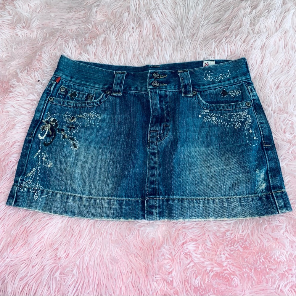 Kali Denim Embroidered Denim Mini Skirt